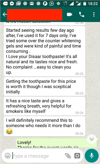 Customer WhatsApp review 1