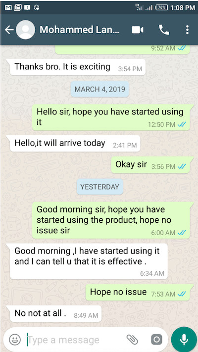 Customer WhatsApp review 3